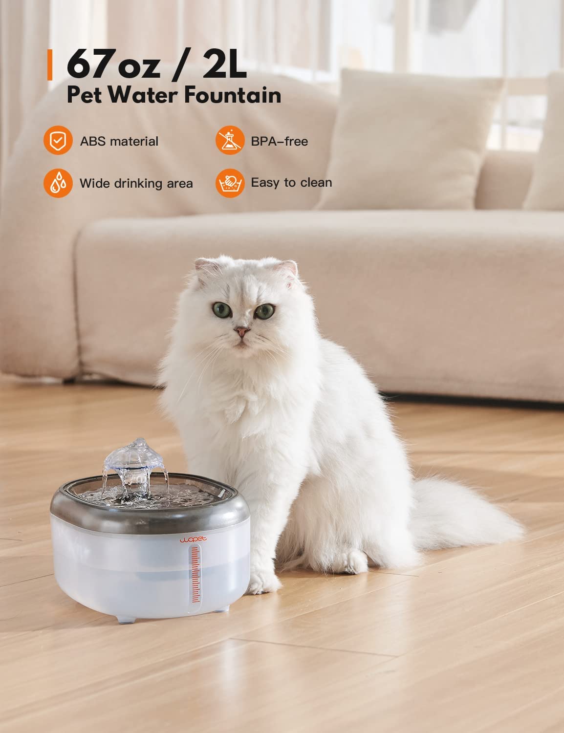 49719 - Water Fountain, Automatic Pet Water Fountain, 67oz/2L Cat Water Dispenser with 4 Replacement Filter USA